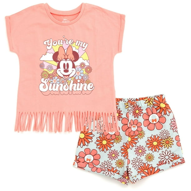 Conjunto de camiseta y pantalones cortos con estampado floral de Minnie Mouse de Disney, 24 m