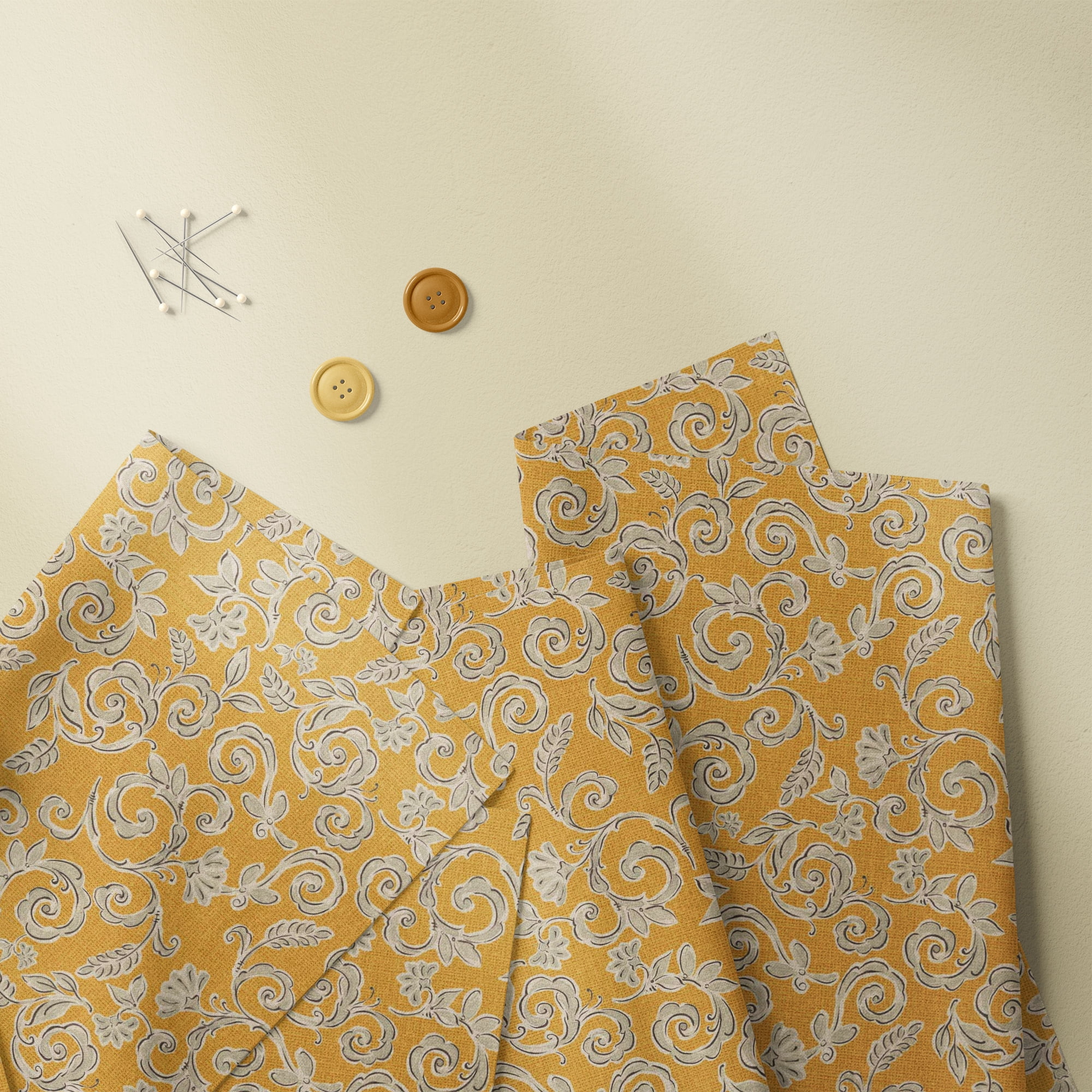 (2 pack) David Textiles Morning Bloom Swirly Floral Gold Cotton 1 Yard Fabric Cut