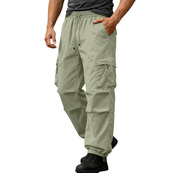 Mlzmgr Mens Cargo Pants Casual Loose Drawstring Elastic Waist Quick-Dry Joggers Outdoor Athletic Pants with Pockets(X-Large,Yellow)