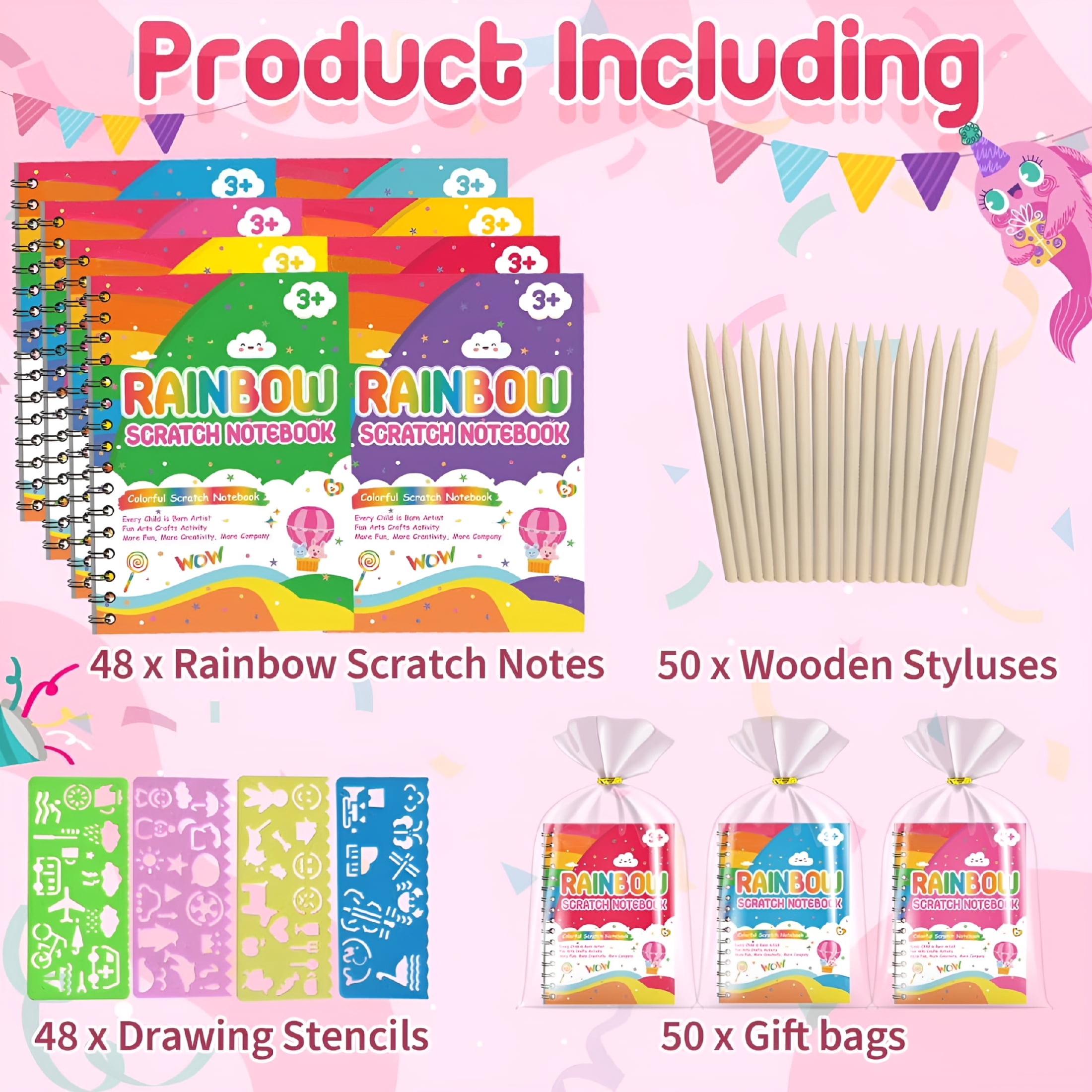 CCOCC 2026 New Party Favors Birthday Gifts for Kids,48Pcs Scratch Art Notebook Party Favors for Kids Goodie Bags Stuffers for 3-8 Year Old Girls Boys Art Craft Kit for Classroom Birthday Gifts