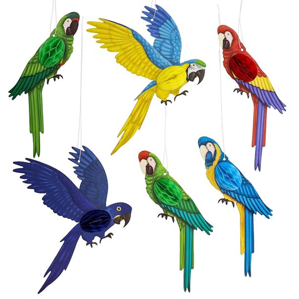 6 Pack Tropical Birds Parrot Honeycomb Paper Cutouts Hanging Party Ceiling Decorations Walmart Com Walmart Com