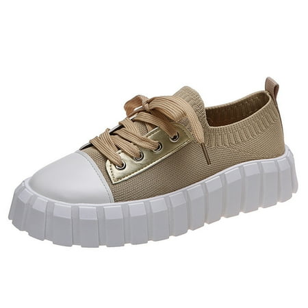 

SEMIMAY Color Shoes Comfortable Solid Soft Lightweight Women s Lace up Sole Fashion Platform Women s Khaki