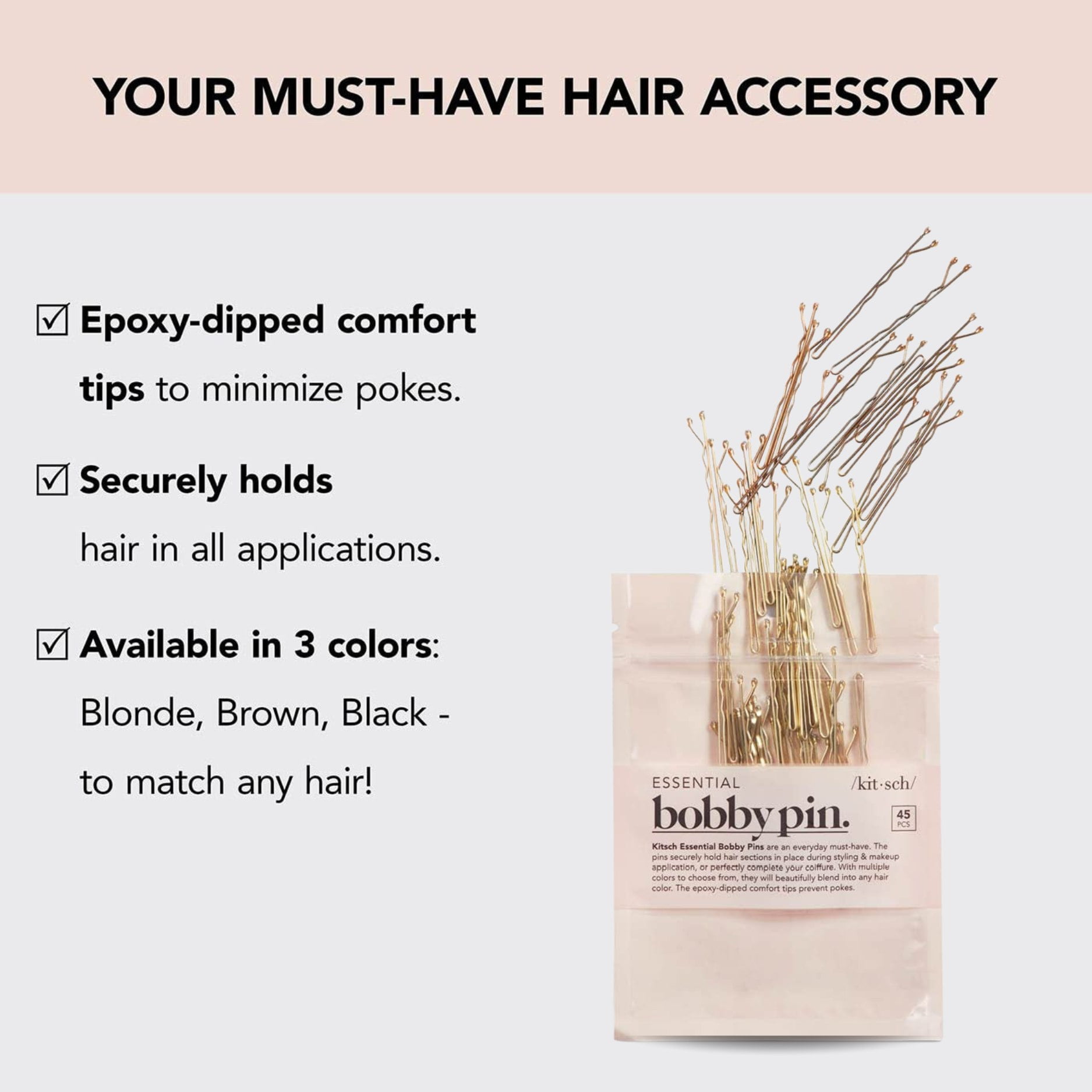 Kitsch Bobby Pins In Braun – 45 Stück, 1,87 Zoll, Mit Epoxid-Spitzen, Für Alle Haartypen, Ideal Zum Stylen Und Fixieren