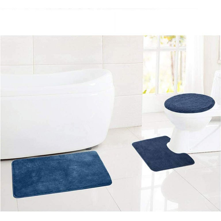 3 Piece Bathroom Rug Set Shaggy Soft Non-Slip Bath Mats Solid Color Floor  Mat US