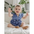 thumbnail image 3 of Argulvti Toddler Baby Girl Ruffled Fly Sleeve Button Romper Casual Summer Jumpsuit Bodysuit 0-18M, 3 of 7