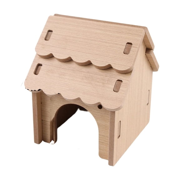 Wooden Hamster Hideout House for Sleeping, Natural Wood Small Animal Nest for Hamster Habitat and Cage Accessories, Brown