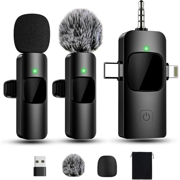 YQHWQ 4 in 1 Mini Microphone Wireless Lavalier Microphone for Android Computer Laptop Camera USB-C,2.4G Ultra-Low Delay,Noise Reduction,Double Lapel Microphone for YouTube Vlog