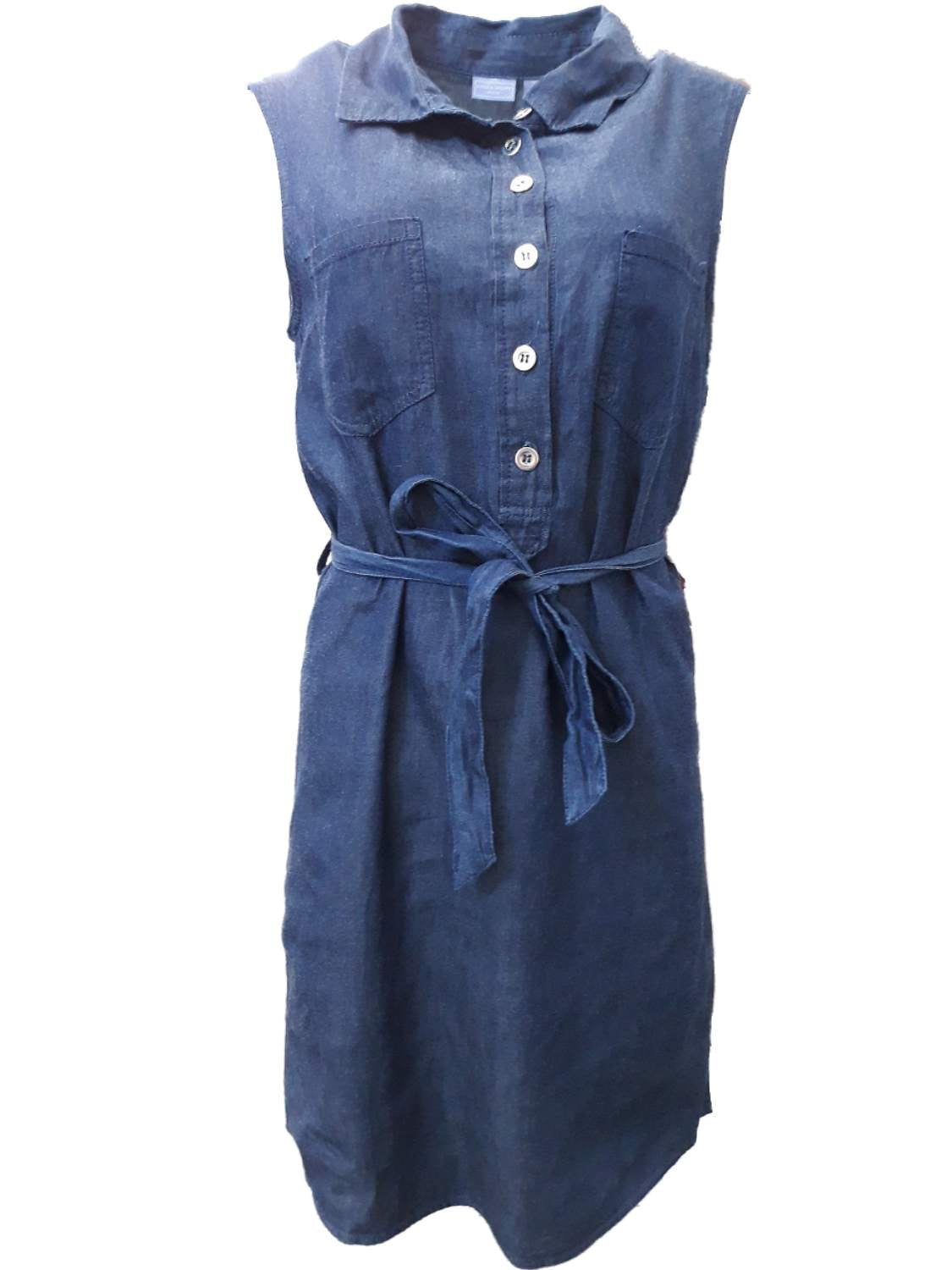 Womens Petite Dark Blue Denim Button Up 
