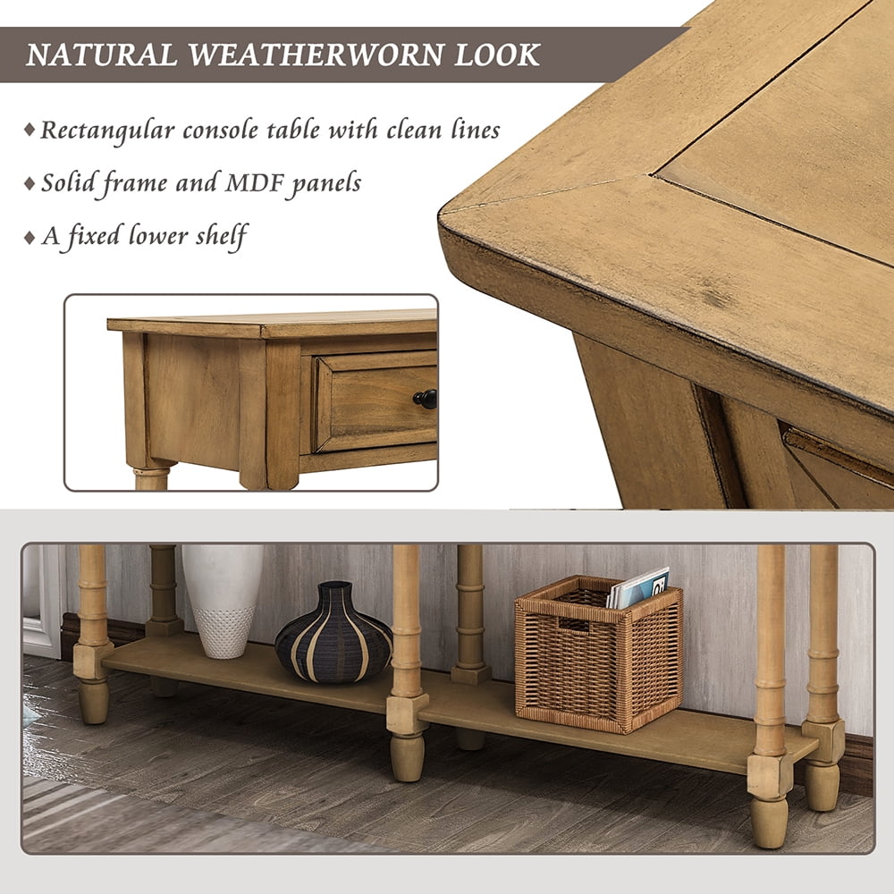 Lowestbest 58" Wood Console Table, Sofa Entryway Table with 2 Storage Drawers and Bottom Shelf for Living Room, Easy Assembly, Old Pine Lowestbest 58" Wood Console Table, Sofa Entryway Table with 2 Storage Drawers and Bottom Shelf for Living Room, Easy Assembly, Old Pine