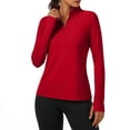 thumbnail image 2 of Women's Long Sleeve Quarter Zip Athletic Tops - Lightweight Moisture Wicking Workout Shirts, Slim Fit Running Gym Pullover with Thumbholes Red S, 2 of 6