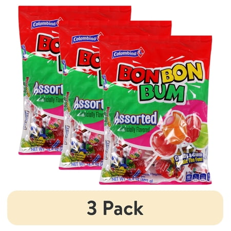 (3 pack) Colombina Bon Bon Bum Lollipops, Classic Assorted Flavor, 24 Count