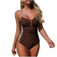 thumbnail image 2 of Sakmal One Piece Swimsuits Women Slimming Bathing Suit Brown V Neck Beach Ladies Swimsuit L, 2 of 7
