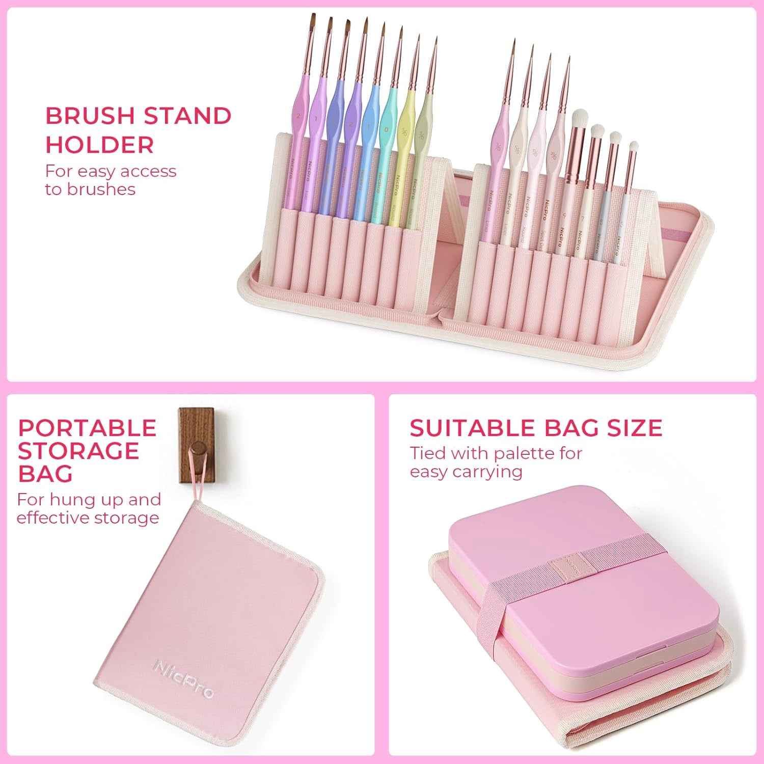 Nicpro Aesthetic Miniature Painting Kit, Stay Wet Palette & 16PCS Detail Paint Brushes Drybrush with Bag, Pallet Paper, Sponges, Mixing Paint Saver Palette for Acrylic, Paint by Numbers, Cute Figures