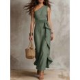 thumbnail image 3 of Womens Solid One Shoulder Sleeveless Ruffle Long Maxi Dress - Mint Green, 3 of 7