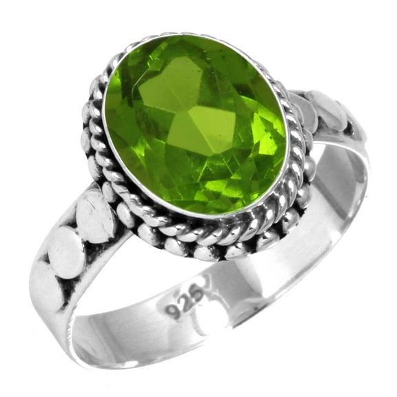 925 Sterling Silver Women Jewelry Peridot Quartz Ring