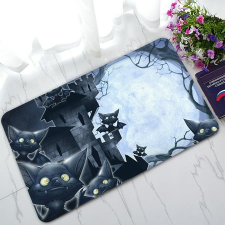 - YKCG Halloween Castle Funny Bats Full Moon Night Doormat Indoor/Outdoor/Bathroom Doormat 30x18 inches