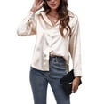 thumbnail image 3 of Capreze Work Office Shirt Tops for Women New Long Sleeve Loose Baggy Casual Tunic Top Blouse Ladies Satin Basic Tee Tops S Champagne, 3 of 6