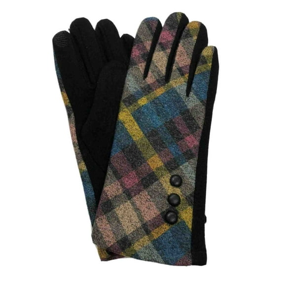 Womens Pink & Blue Button Plaid Stretch Fit Texting & Tech Touchscreen Gloves