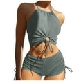 thumbnail image 2 of Ayolanni Gray Womens Swimwear Tops Tie Cheeky Halter Solid Separates Swimsuit Sets Juniors Swimsuits Walmart S, 2 of 5