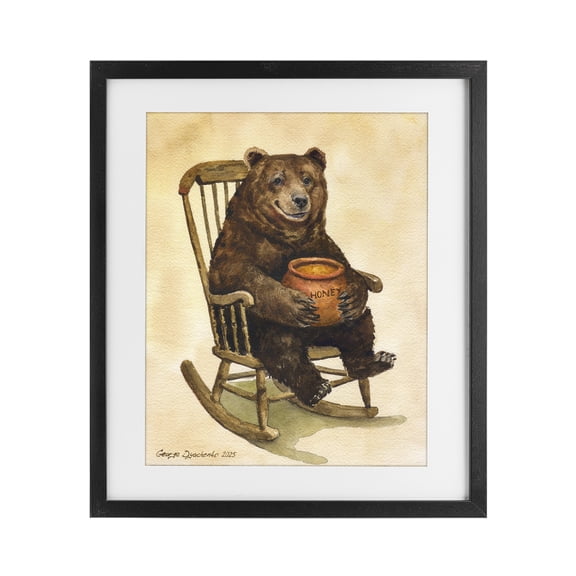 Stupell Industries Traditional Happy Bear & Pot of Honey Black Framed Print Under Glass, 13 x 16, by George Dyachenko