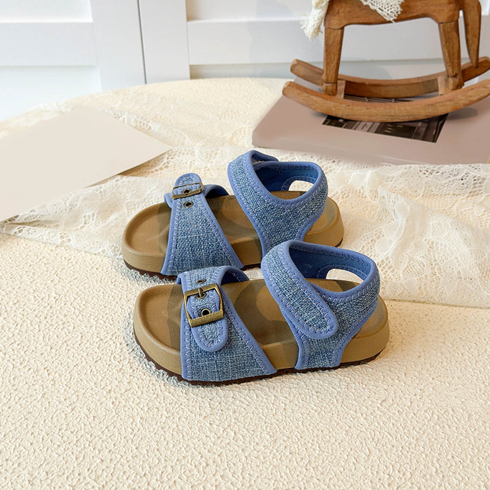 enyan Girls Summer Sandals Outdoor Beach Anti-Slip Rubber Soft Sole Newborn Toddler First Walker Shoes Baby Girl Sandals,Blue,Size 11.5