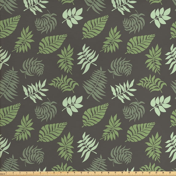 Leaves Fabric by the Yard, Palm Tree Elements Foliage Composition Exotic Summer Spring Illustration, Decorative Upholstery Fabric for Sofas and Home Accents, Olive Green Dark Green by Ambesonne
