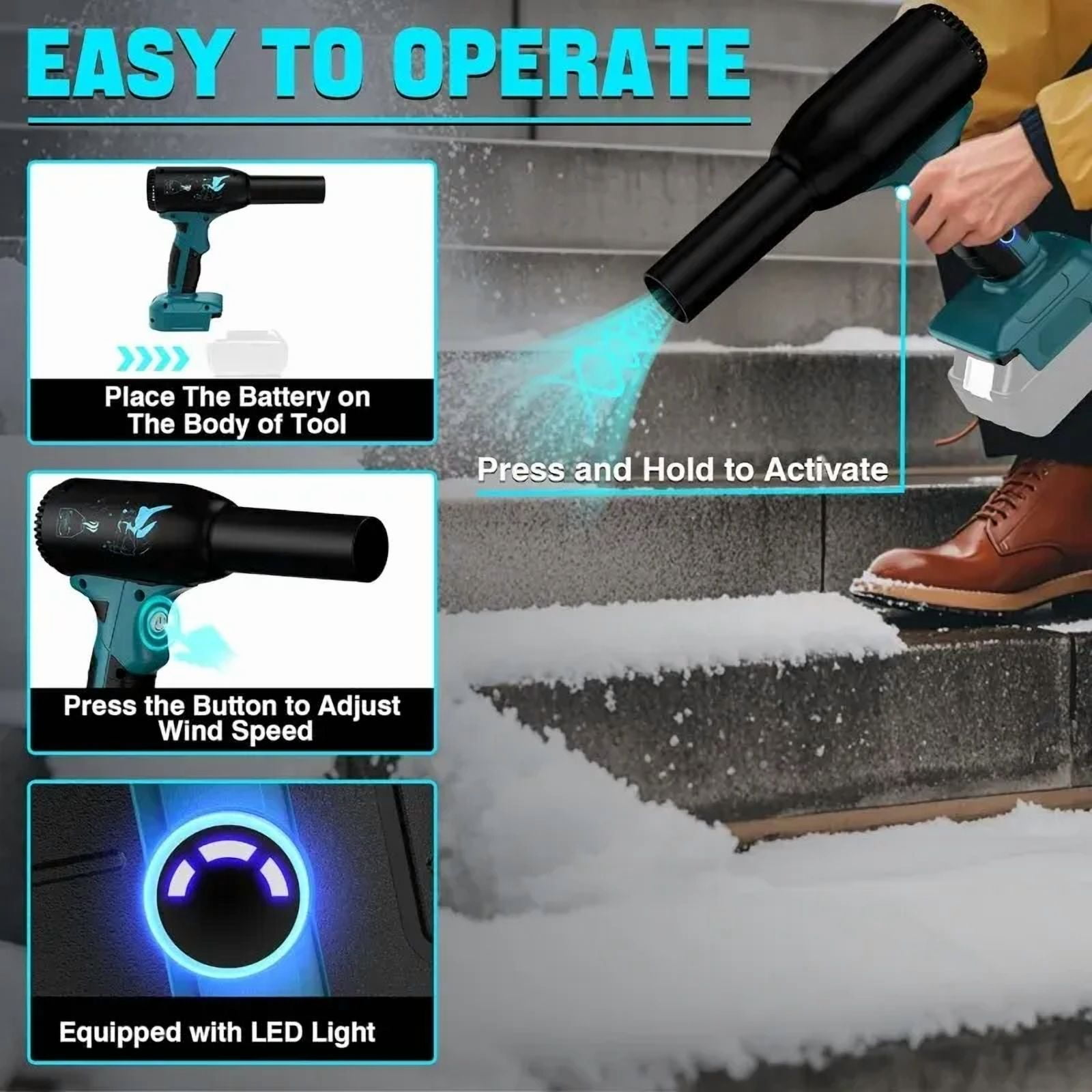 For Ma*kita 18V Battery, 90000RPM Jet Dry Blower, Cordless Handheld Electric Dust Removal Fan for Keyboard, Outdoor, Car Cleaner