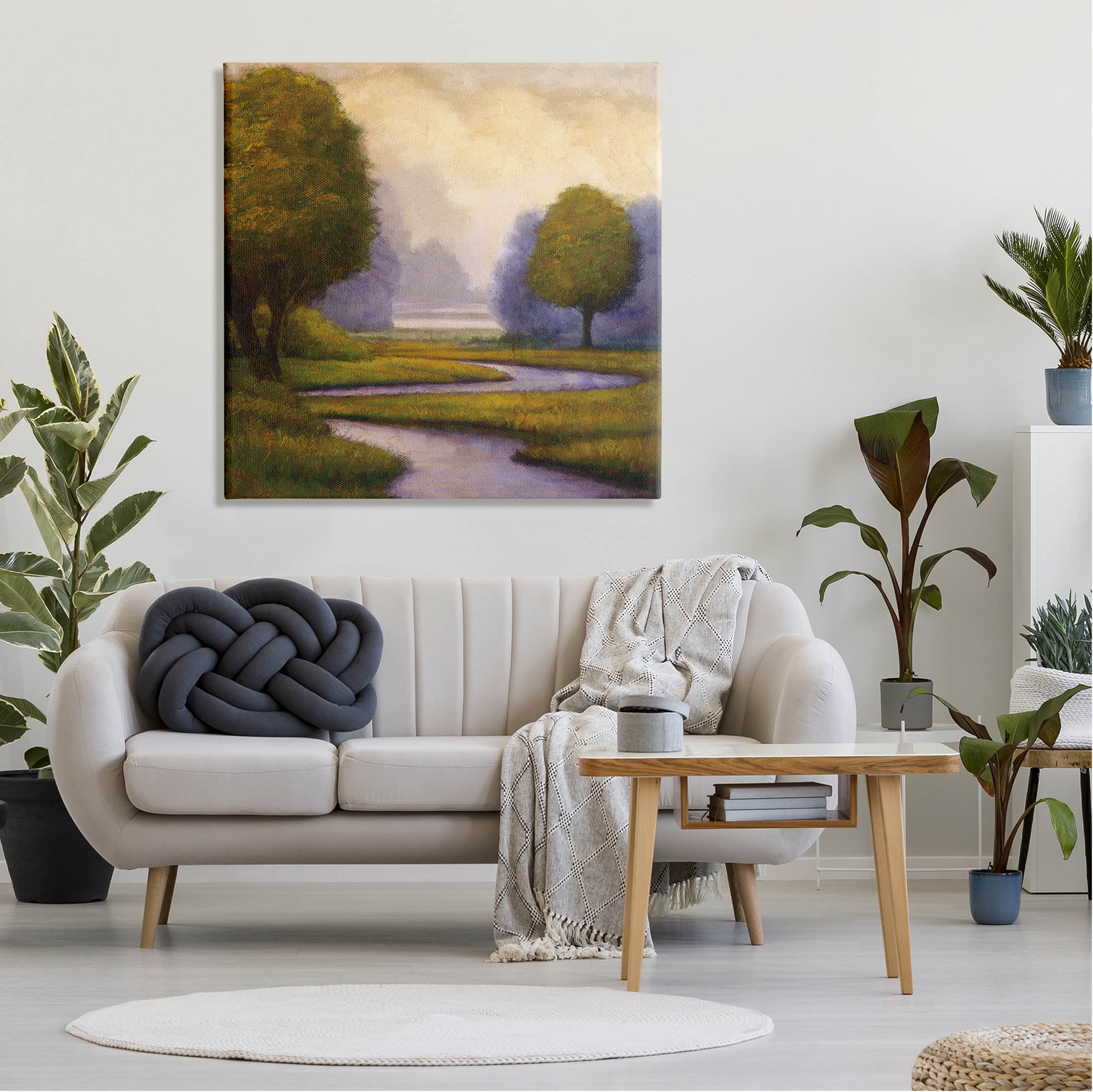 Winding Stream Landscape River Landscape Painting Gallery Wrapped Canvas Print Wall Art