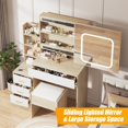 thumbnail image 4 of Yiwa Vanity Set with Electrical Outlet 4 Drawer Storage Cabinet Dresser with Sliding Mirror and Lights Bedroom Dresser with Stool, Open Shelf 3 Color Lighting Patterns - Original Wooden, 4 of 4
