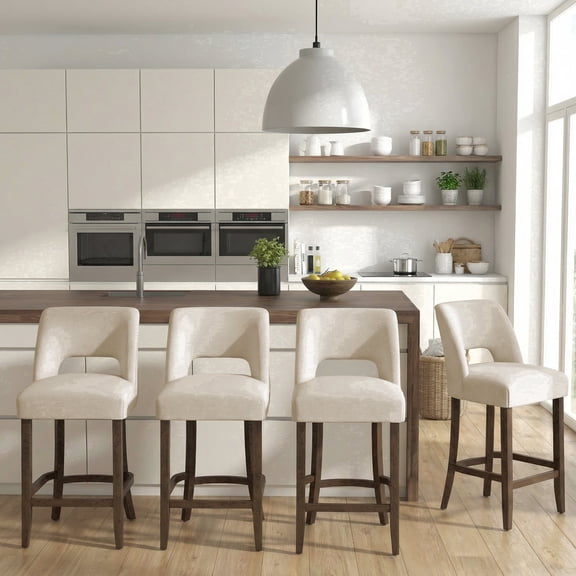 VKNOW Bar Stools Set of 4, 26" Upholstered Counter Height Bar Stools, Modern Counter Stools with Wood Legs for Kitchen Island Dining Room Bar,Beige