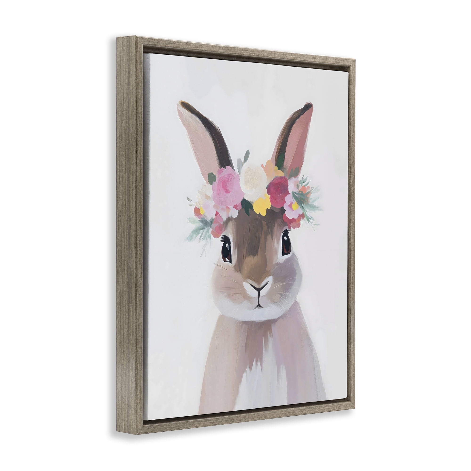 Stupell Industries Flower Crown Rabbit Brown Framed Floater Canvas Wall Art, design by The Prints Vibe