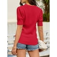 thumbnail image 2 of Womens Puff Short Sleeve Sweater Casual Summer Crew Neck Pullover Tops Ribbed Knit Sweater Blouse Red S, 2 of 4