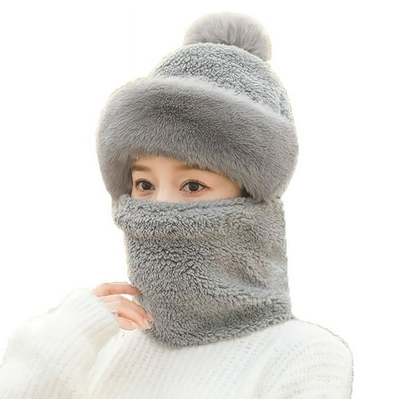 XMMSWDLA Women Snow Ski Hat Neck Circle Scarf Face Mask Winter Knit Fleece Cap Cold Weather Kids Winter Hats