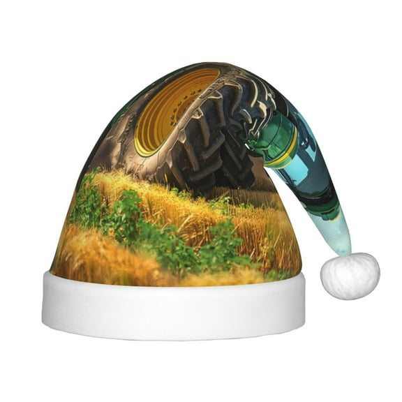 Naloa Green Tractor Field Santa Hat for Kids Baby Christmas Hats,Girls Boys Toddler Plush Xmas Holiday Hat,Luxury Santa Claus Hat