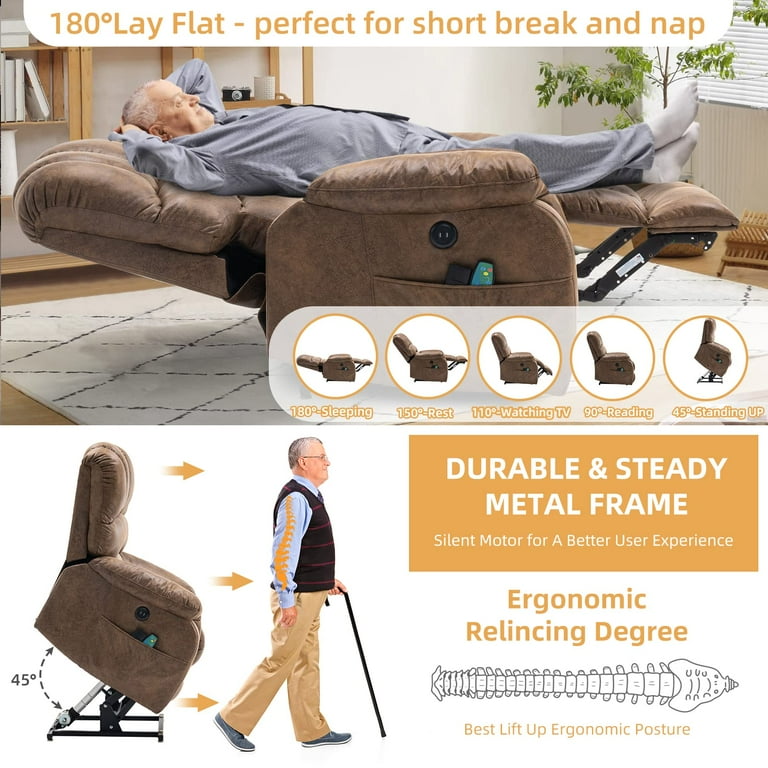 W WARMHOL Lay Flat Sleeping Dual Motor Electric Lift Recliner w