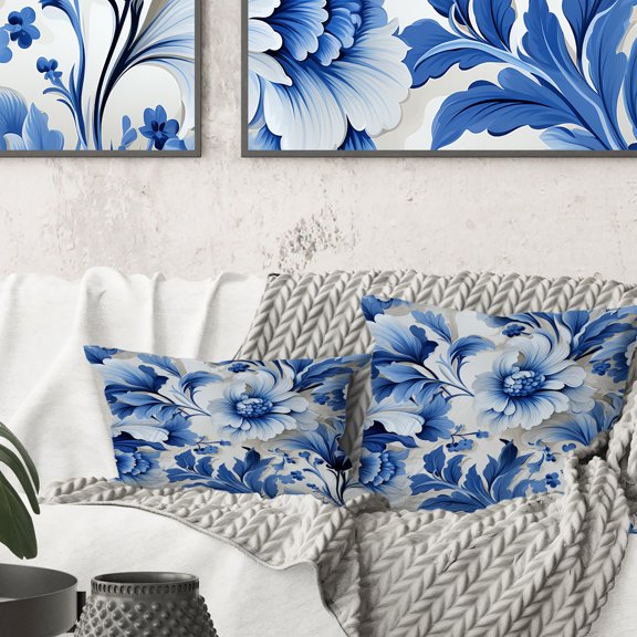 Designart "Acanthus Leaves in Cobalt Blue" Floral Printed Throw Pillow