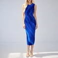 thumbnail image 2 of Robe à Bretelles Dos Nu pour Femmes, Robe d'Été Décontractée Sans Manches à Col en V Ajustée en Polyester, Bleu Taille g, 2 of 4