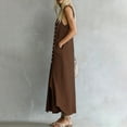 thumbnail image 4 of ClodeEU Women's Summer Sleeveless Round Neck Button Down Split Midi Dress, Loose Fit Casual Dress with Pockets Brown,Women's Plus XXL, 4 of 7