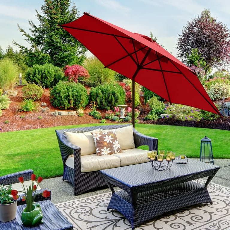 abba patio outdoor patio umbrella 9-feet aluminum market table umbrella Abba Patio 9-Ft Market Outdoor Aluminum Table Patio Umbrella with Push  Button Tilt and Crank, Red