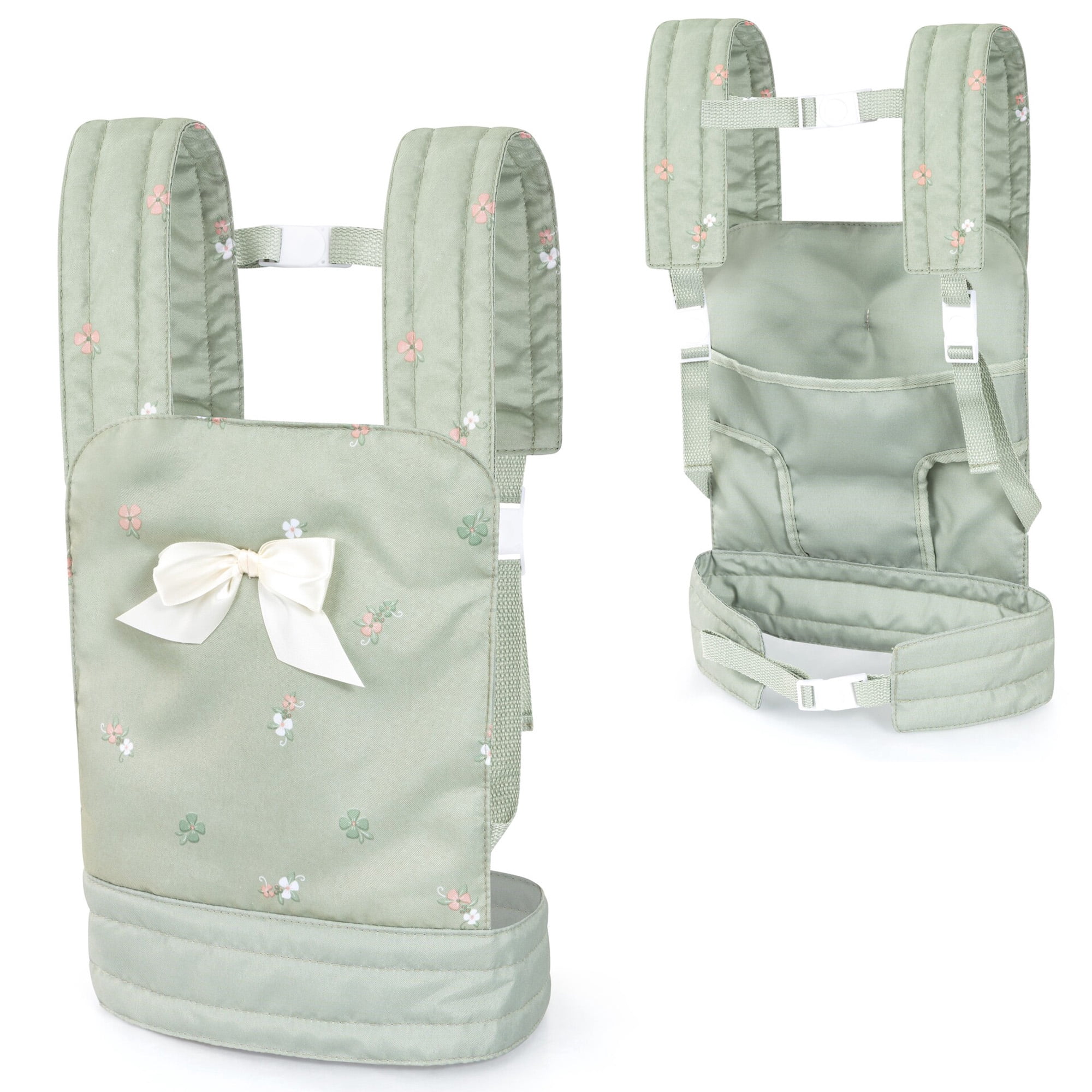 Bayer Design: Doll Carrier - Green & Flowers - Travel Play Accessory, Adjustable Padded Shoulder Straps, Lockable Hip Belt, Toy Fits 18" Dolls, Kid 3+