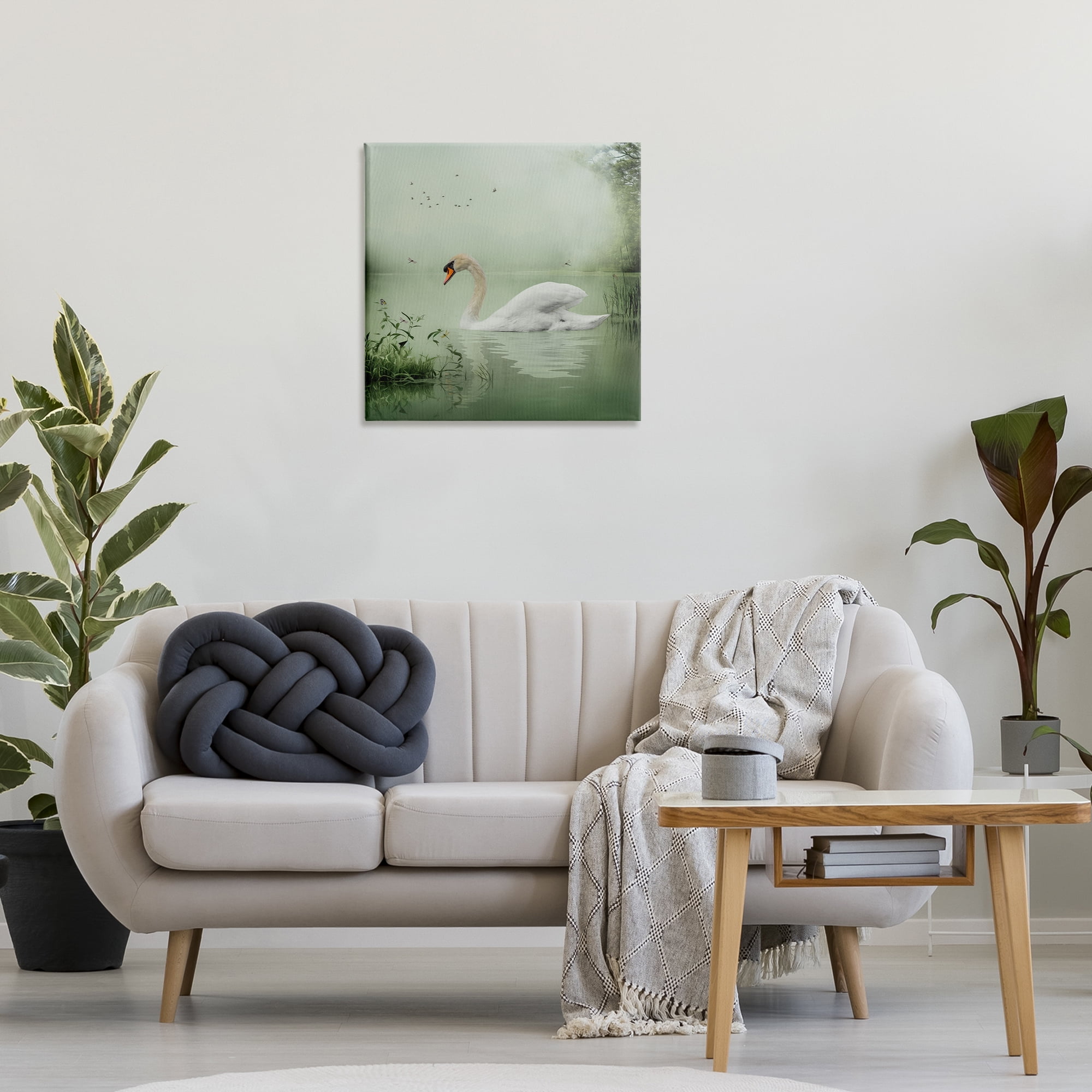 Stupell Industries Swan's Sanctuary Misty Lake Landscape & Nature Painting Wrapped Canvas Art Print Wall Art, 24 x 24
