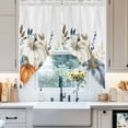 thumbnail image 3 of Swag Curtains Valances for Windows, Fall Thanksgiving Short Kitchen Window Curtains Over Sink, Orange White Blue Pumpkin Cafe Curtains Panel Set Of 2,Rod Pocket, 36 Inches Length Rustic Leaf Flower, 3 of 8