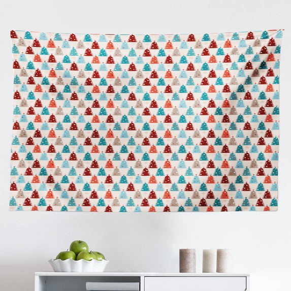 Christmas Tree Tapestry, High Detailed Motifs Snowflakes Woods, Fabric Wall Hanging Decor for Bedroom Living Room Dorm, 2 Sizes, Vermillion Yellow Green, by Ambesonne