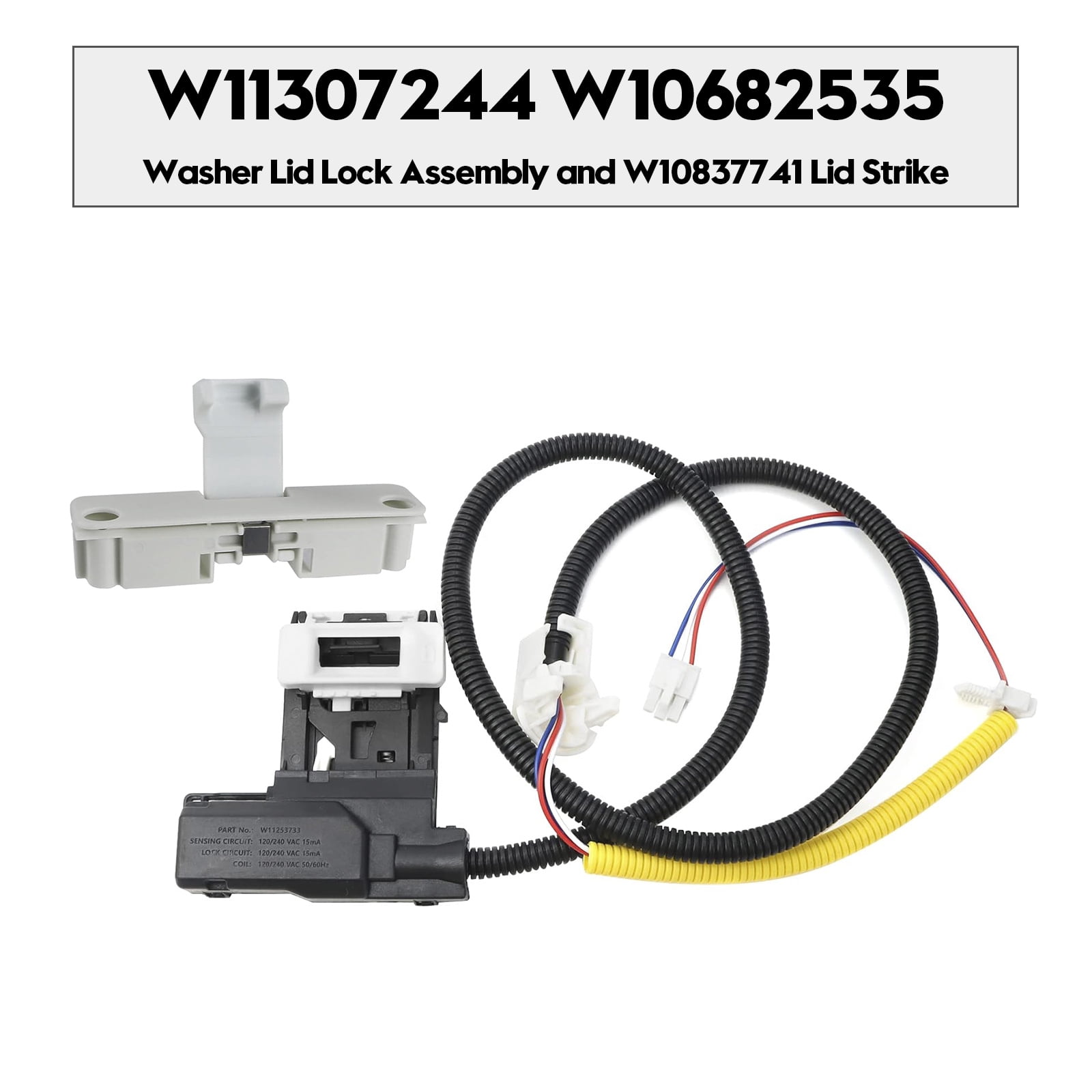 W11307244 W10682535 Washer Lid Lock Assembly and W10837741 Lid Strike for Maytag