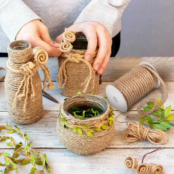 LEORX 1 Roll Beige Jute Twine for Crafts Rustic Style Weaving Rope 15m x 8mm