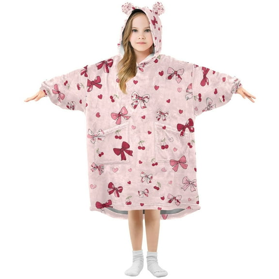 joogoo Wearable Blanket Hoodie for Bows Hearts Cherry Oversized Sherpa Hooded 3-14 YR M
