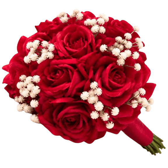 Scaroo Artificial Red Rose Bridal Bouquet Fake Wedding Flowers for Bride Party Home Decor 1-PACK