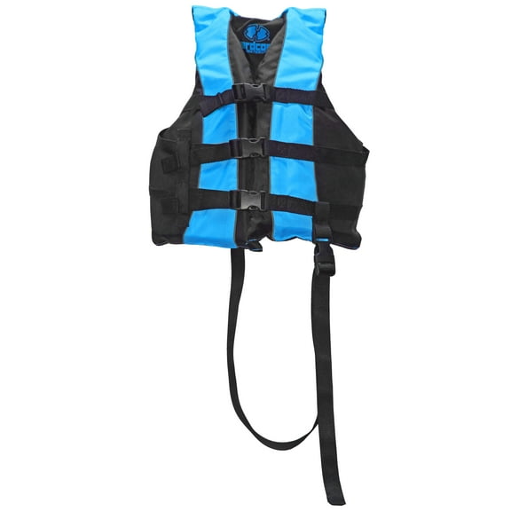 Hardcore Water Sports High Visibility Youth Life Jacket Vest with Additional Leg Strap Blue | USCG Approved PFD