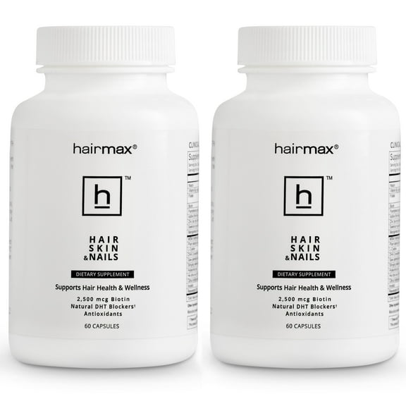 Hairmax Hair Skin and Nails Vitamins for Women – Hair Growth Supplement with Biotin 2500 mcg, MSM, Niacin, and DHT Blockers, pack of 2