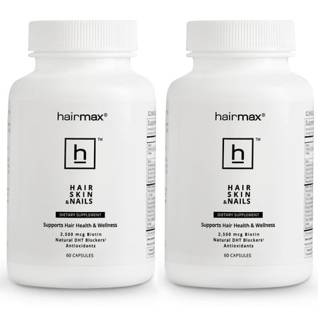 Hairmax Hair Skin and Nails Vitamins for Women – Hair Growth Supplement with Biotin 2500 mcg, MSM, Niacin, and DHT Blockers, pack of 2